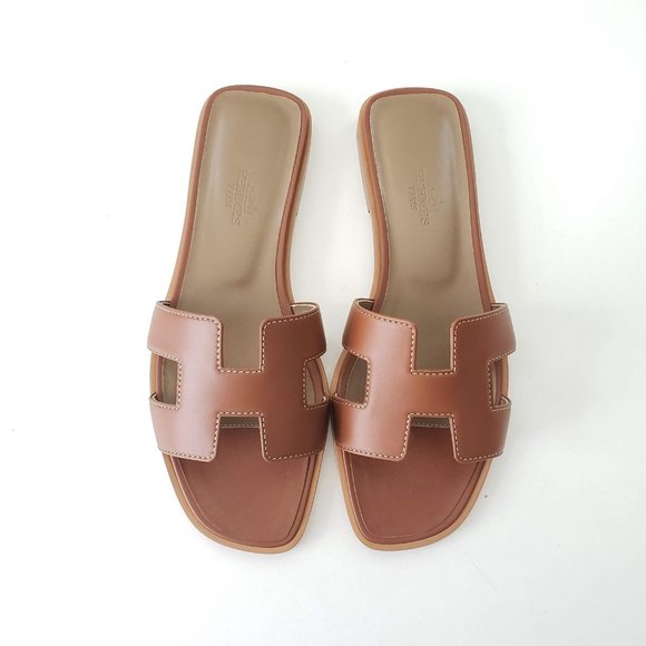 hermes tan slides